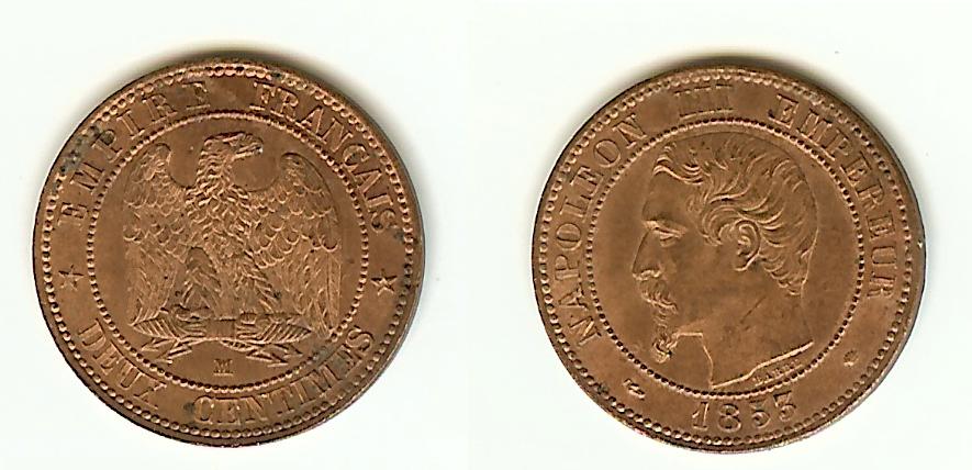 2 Centimes Napoléon III 1853MA SUP+ à SPL